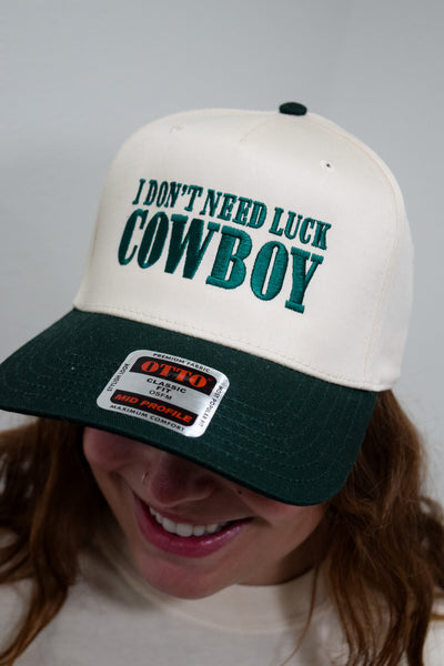 I DON'T NEED LUCK, COWBOY EMBROIDERED TRUCKER