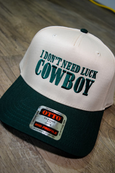 I DON'T NEED LUCK, COWBOY EMBROIDERED TRUCKER